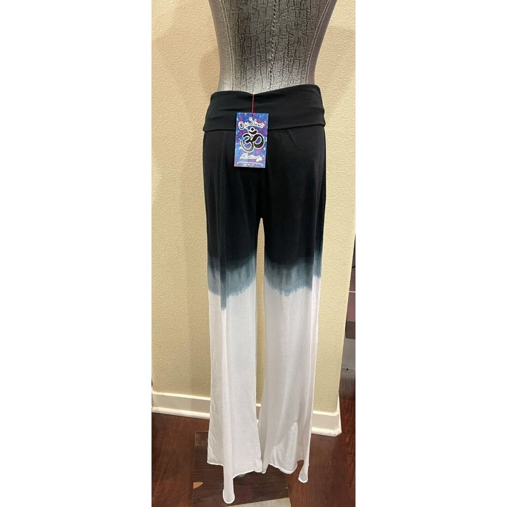 Om Shanti Clothing Brand Flare Fold Over Waist Yoga Pants Black Ombre Medium